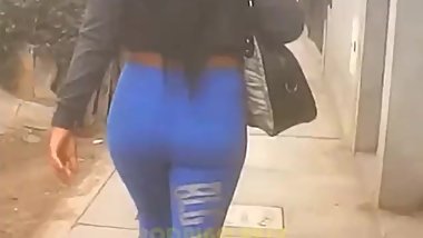 Tasty and delicious ass in blue leggings