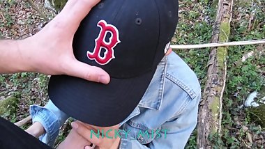 Blowjob outside with hot brunette teen cum in mouth -Nicky Mist