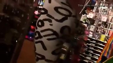 Candid sexy teen in black/white leggings with friend