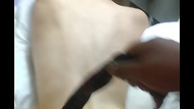Sexy teen handcuffed to lamp with bandana around neck (pov)