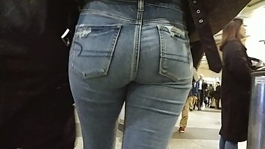 Skinny Candid Teen with Phat Ass in Tight Denim Jeans