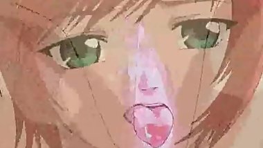 Two anime girls using a double ended dildo