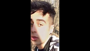 Touching and tasting own cum from the ground public