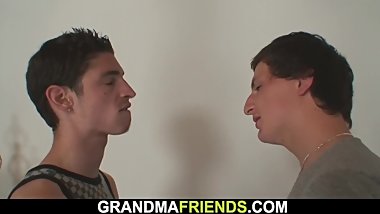 Old redhead granny and boys teen threesome