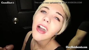 Hot Blonde Swallows so much Cum - Glory hole