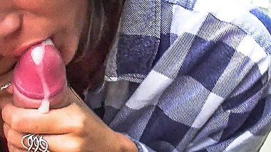 Hot Cumshot on the Balcony - Big Round Tits Girlfriend