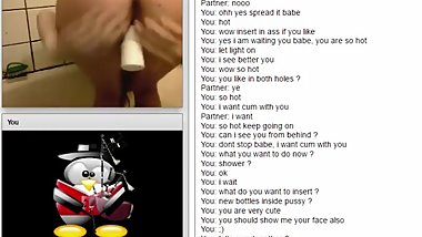 Horny Russian bi girl double penetration with toys in bath