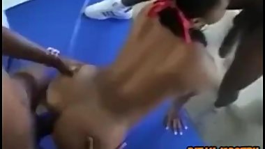 Naughty Black Cheerleader Teen with Delicious Ass Fucked Hard and Sucking