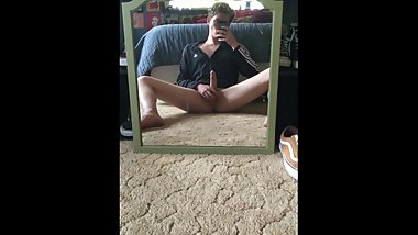 only fans teen cums in front of mirror
