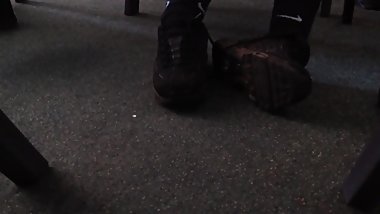 Teen girl shoe play wearing Nike socks in class part 2
