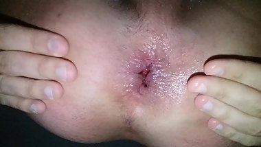 Stretching twink's lovely hole and showing a mini rosebud