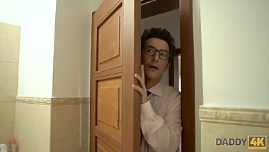 DADDY4K. Guy canâ€™t believe modest babe has sex with crazy old father