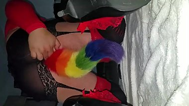anal plugs in red frilly socks