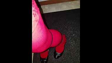 sneaking out in red frilly socks and red tights