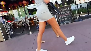 Sexy teen candid Creepshot tight grey dress