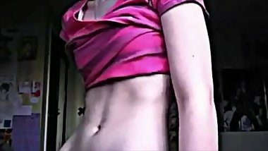 Skinny emo girl shows off her belly