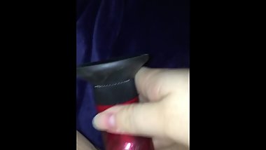 Tight teen tries to fit huge dildo in her pussy